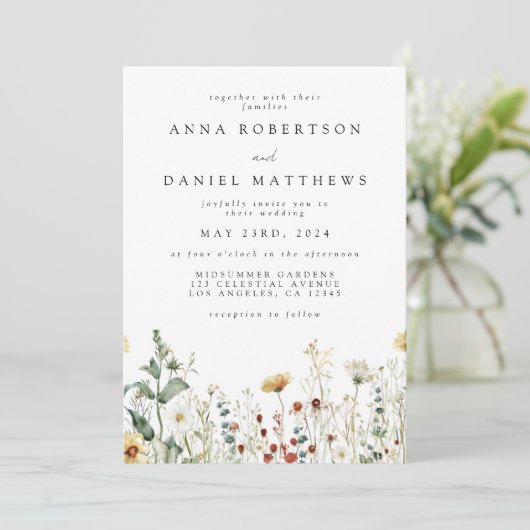 Zomer Wildflower Field QR Code Huwelijksuitnodigin Kaart (Staand voorkant)