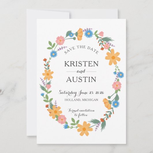 Zomer Wildflower Flat Save the Date Kaart (Voorkant)