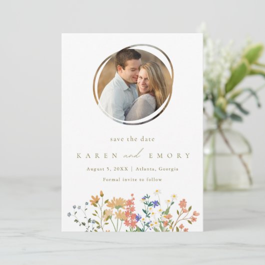 Zomer Wildflower Foto Bruiloft Save The Date (Staand voorkant)