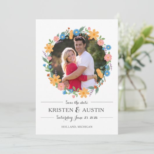Zomer Wildflower Fotobruiloft Bewaar de datum Save The Date (Staand voorkant)