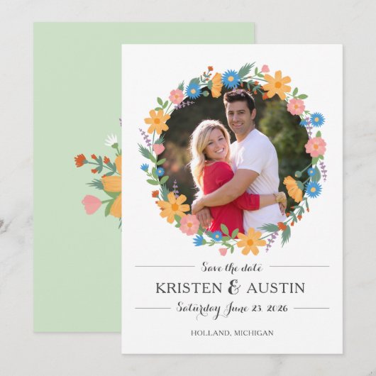 Zomer Wildflower Fotobruiloft Bewaar de datum Save The Date (Voorkant / Achterkant)