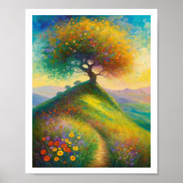 Zomer Wildflower Hill Tree 8x10 Art Print