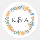Zomer Wildflower Ronde bruiloft Sticker (Voorkant)