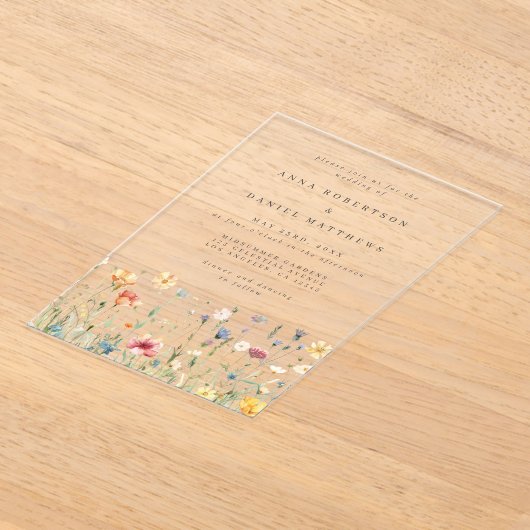 Zomer Wildflower Tuin bruiloft Acryl Uitnodigingen (Laagn)