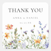 Zomer Wildflower Tuin bruiloft Dank u Vierkante Sticker (Voorkant)