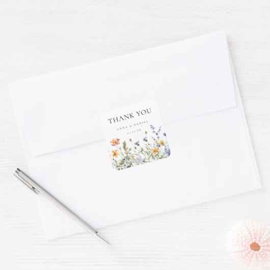 Zomer Wildflower Tuin bruiloft Dank u Vierkante Sticker (Envelop)
