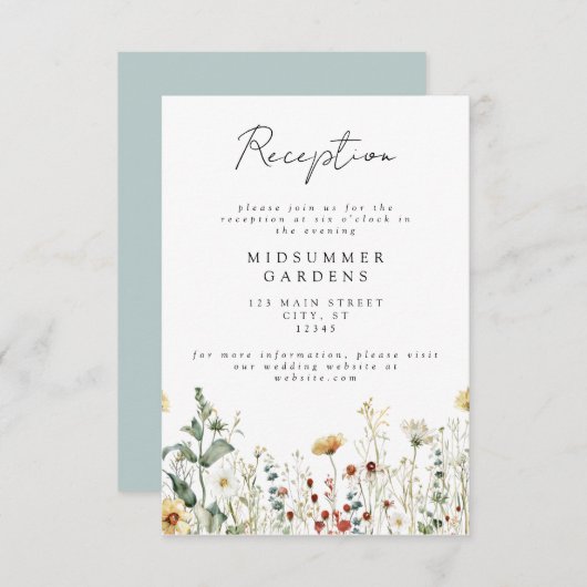 Zomer Wildflower veld bruiloft details Informatiekaartje (Voorkant / Achterkant)