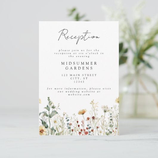 Zomer Wildflower veld bruiloft details Informatiekaartje (Staand voorkant)