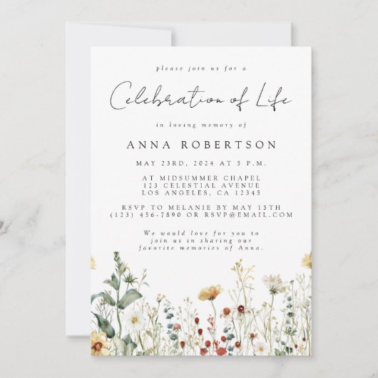Zomer Wildflower Viering van het leven begrafenis Kaart (Voorkant)
