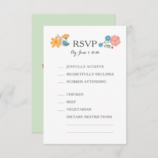 Zomer Wildflower Wedding RSVP Kaart (Voorkant / Achterkant)