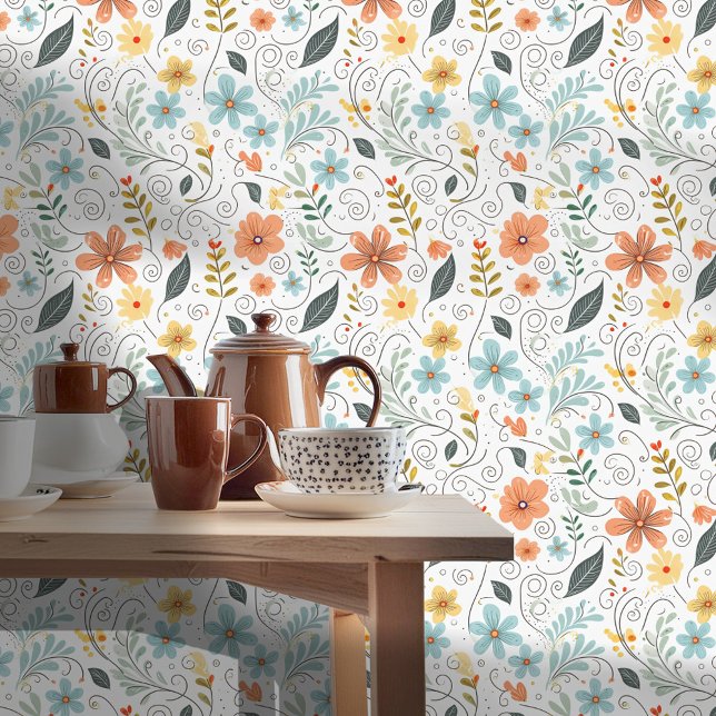Zomer Wildflowers & Swirls ID1064 Behang (Creator heeft geüpload)
