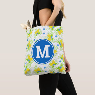 Zomer wit en geel citroenen bloempatroon tote bag