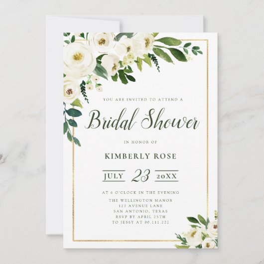 Zomer witte bloemen bruids douche uitnodiging (Voorkant)