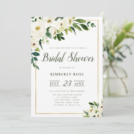 Zomer witte bloemen bruids douche uitnodiging (Staand voorkant)