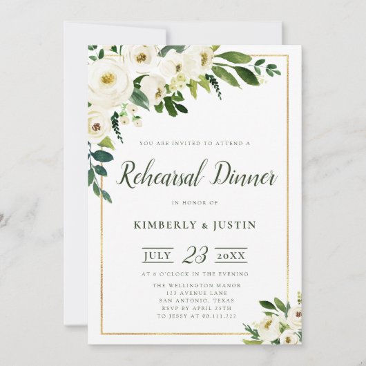 Zomer-witte floral repetitie diner uitnodiging (Voorkant)