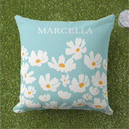 Zomer Witte Kosmos Bloemen Aangepaste naam Buitenkussen