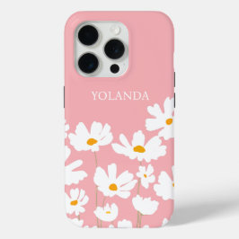 Zomer Witte Kosmos Bloemen Aangepaste naam iPhone 15 Pro Case