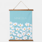 Zomer Witte Kosmos Bloemen Aangepaste naam Hangend Wandkleed (Voorkant)