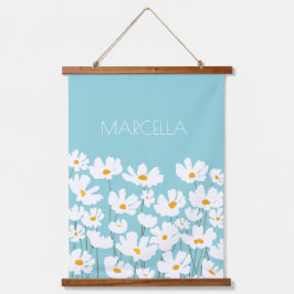 Zomer Witte Kosmos Bloemen Aangepaste naam Hangend Wandkleed