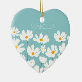 Zomer Witte Kosmos Bloemen Aangepaste naam Keramisch Ornament (Rechts)