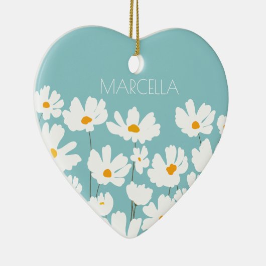 Zomer Witte Kosmos Bloemen Aangepaste naam Keramisch Ornament (Rechts)