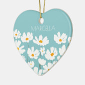 Zomer Witte Kosmos Bloemen Aangepaste naam Keramisch Ornament (Links)