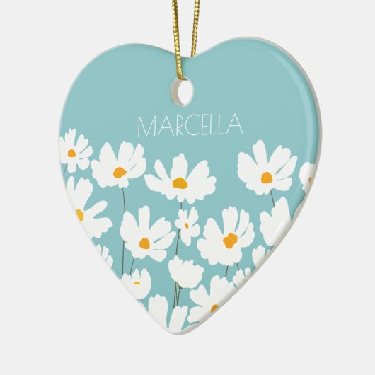 Zomer Witte Kosmos Bloemen Aangepaste naam Keramisch Ornament (Links)