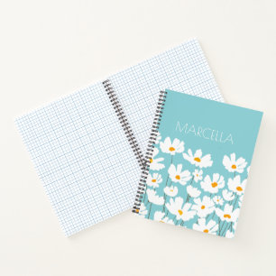 Zomer Witte Kosmos Bloemen Aangepaste naam Notitieboek