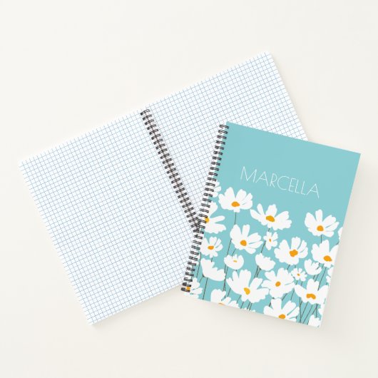 Zomer Witte Kosmos Bloemen Aangepaste naam Notitieboek (Binnen)