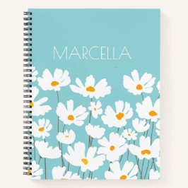 Zomer Witte Kosmos Bloemen Aangepaste naam Notitieboek