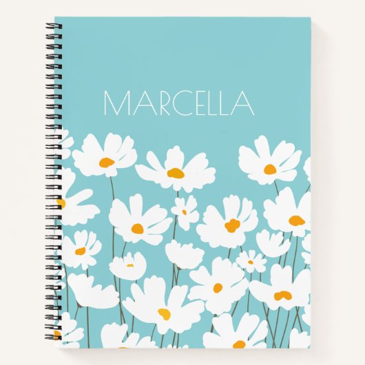 Zomer Witte Kosmos Bloemen Aangepaste naam Notitieboek (Voorkant)