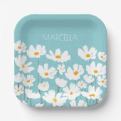 Zomer Witte Kosmos Bloemen Aangepaste naam Papieren Bordje (Voorkant)