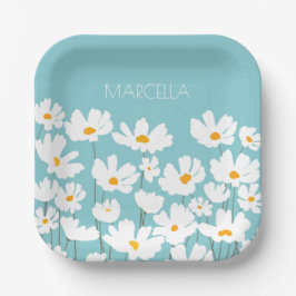 Zomer Witte Kosmos Bloemen Aangepaste naam Papieren Bordje