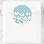 Zomer Witte Kosmos Bloemen Aangepaste naam Ronde Sticker (Tas)
