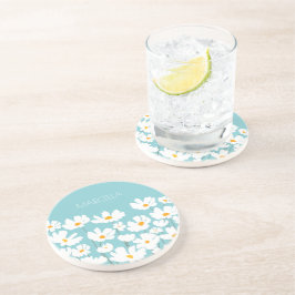 Zomer Witte Kosmos Bloemen Aangepaste naam Zandsteen Onderzetter