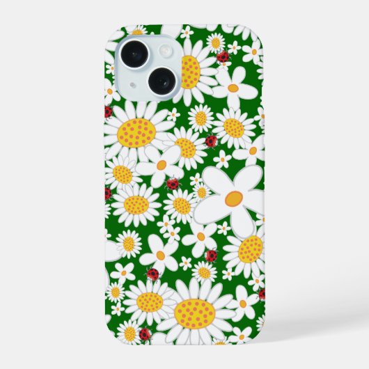 Zomer Witte margrieten en grillige rode lieveheers iPhone 15 Case (Achterkant)
