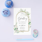 Zomer Witte Rozen Smaragd Salie Groene Blad WEDDIN Flyer (Enkel)