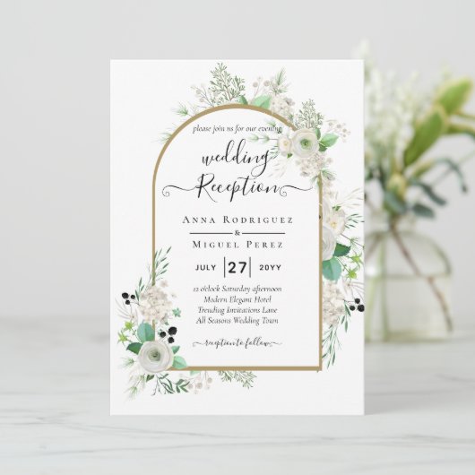 Zomer Witte Rozen Smaragd Salie Groene Bladeren TR Kaart (Staand voorkant)