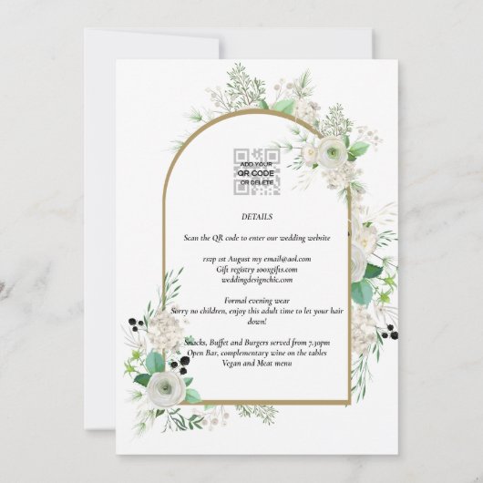 Zomer Witte Rozen Smaragd Salie Groene Bladeren TR Kaart (Achterkant)