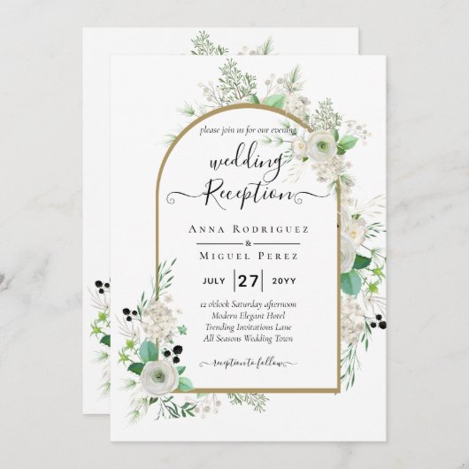 Zomer Witte Rozen Smaragd Salie Groene Bladeren TR Kaart (Voorkant / Achterkant)