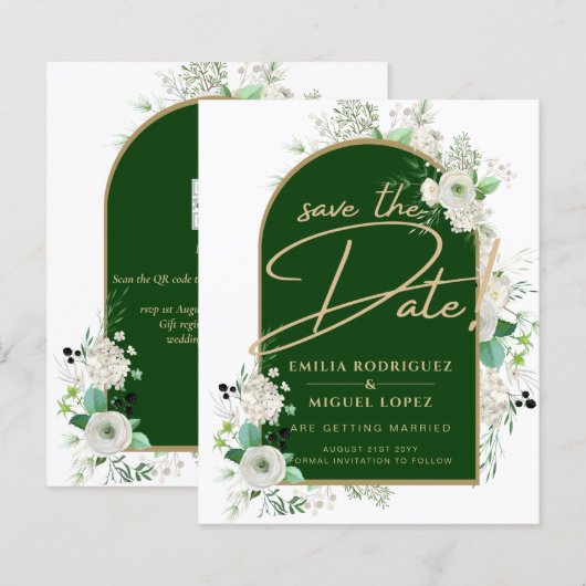 Zomer Witte Rozen Smaragdgroene Boog Bruiloft (Voorkant / Achterkant)