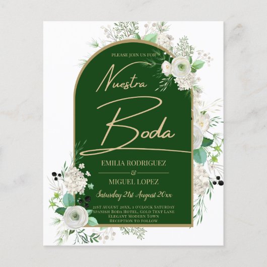 Zomer Witte Rozen Smaragdgroene Boog Bruiloft Flyer (Voorkant)