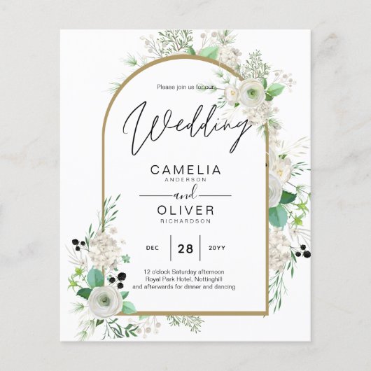 Zomer Witte Rozen Smaragdgroene Bruiloft Flyer (Voorkant)