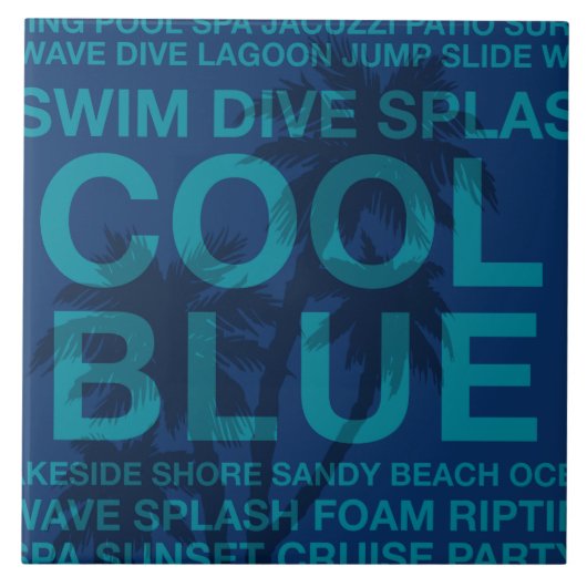 Zomer woorden Poolside en Palm Tree-Tegels Tegeltje (Voorkant)