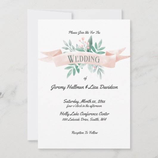 Zomer Zacht Roze Huwelijk Kaart (Voorkant)