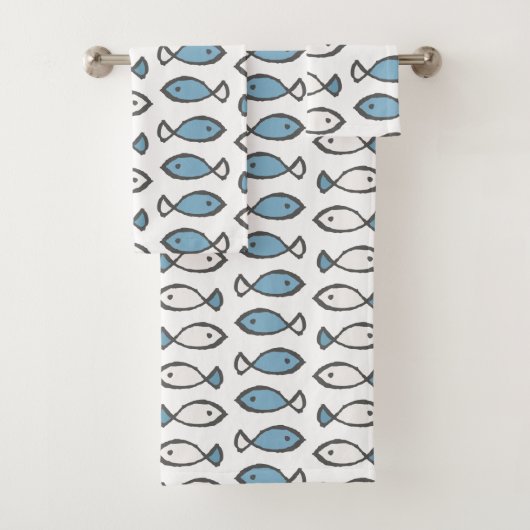 Zomer Zee Blauw Witte Vissen Patroon Bad Handdoek (Insitu)