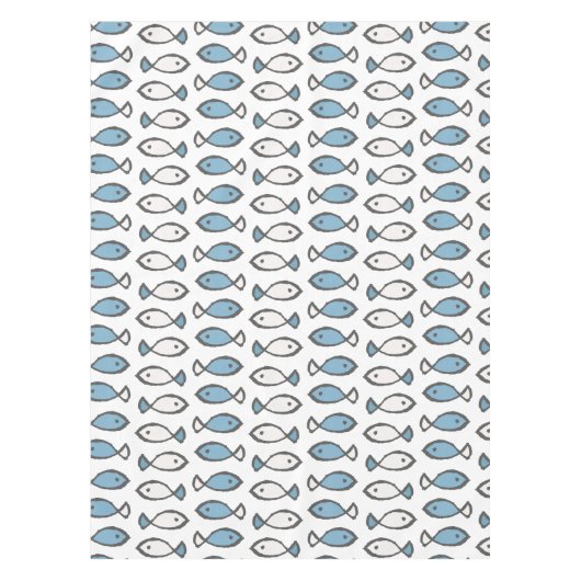 Zomer Zee Blauw Witte Vissen Patroon Tafelkleed (Voorkant)