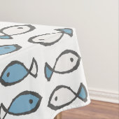 Zomer Zee Blauw Witte Vissen Patroon Tafelkleed (Voorbeeld)