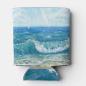 Zomer zeegezicht, blauwe golven, acryl schilderen. blikjeskoeler (Achterkant)