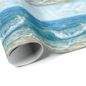 Zomer zeegezicht, blauwe golven, acryl schilderen. cadeaupapier (Rol Hoek)